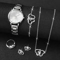 6pcs new luxury ladies' steel strap quartz watch+hot selling gorgeous diamond jewelry set