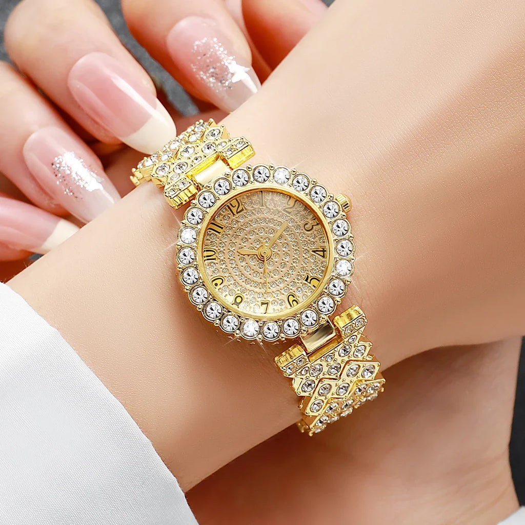 2026Fashion Roman pattern diamond inlaid women's watch quartz watch bracelet women's watch set