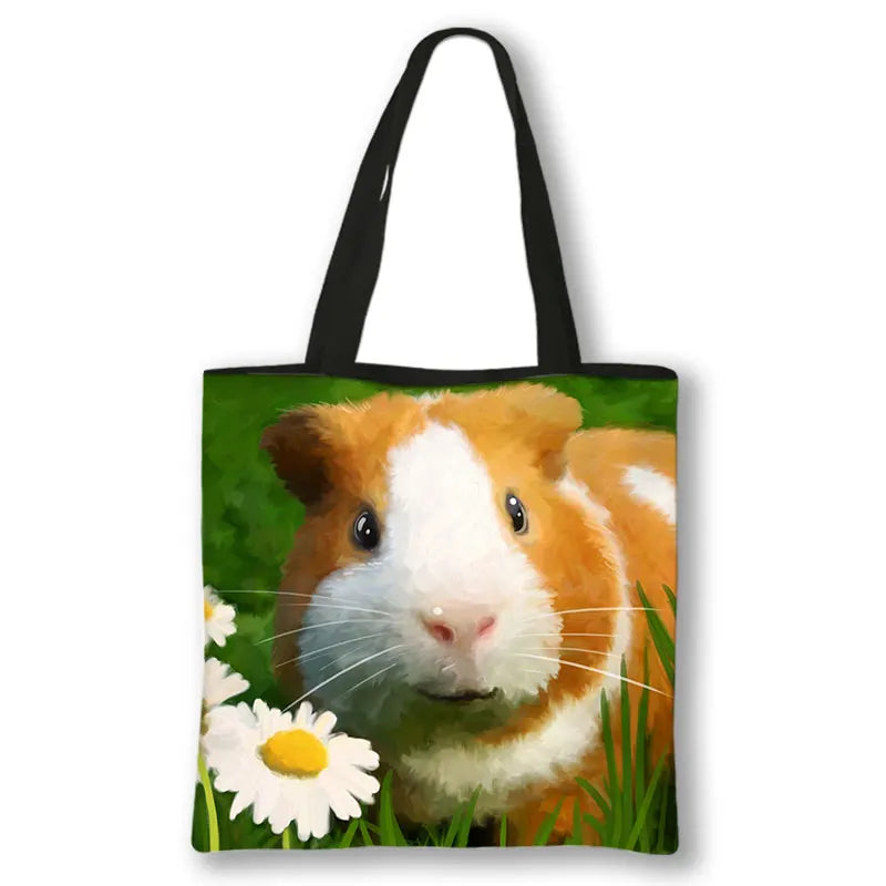 Kawaii Pet Guinea Pig Hamster Print Shoulder Bag Women Casual Handbags Large Capacity Totes Bag Eco Reusable Shopping Bags Gift