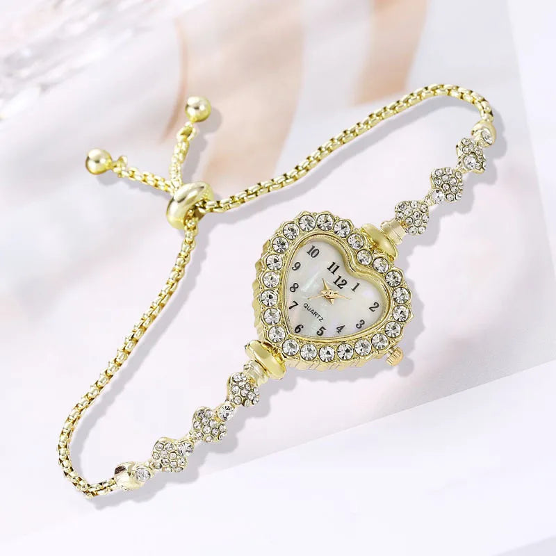 New Women's Heart shaped Diamond studded Steel Belt Fashion Versatile High Beauty Daily Matching Bracelet Watch Relogio