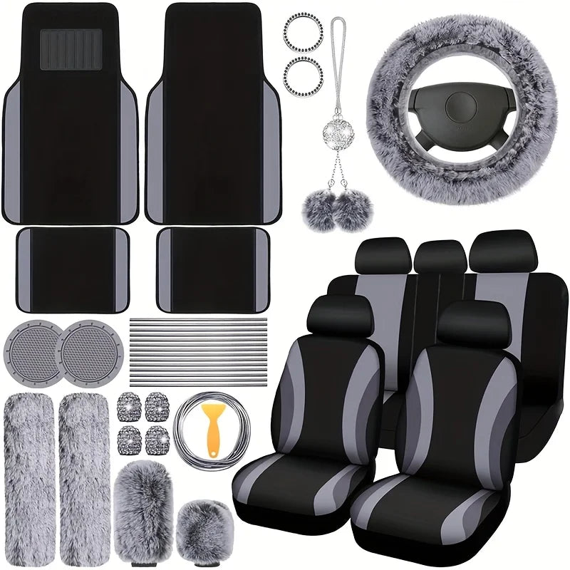 41pcs General Motors Interior Additions Set Including Seat Covers, Steering Wheel Cover, Seat Belt Cover, Car Floor Mats, Easy to Install, Durable, All-Season Protection