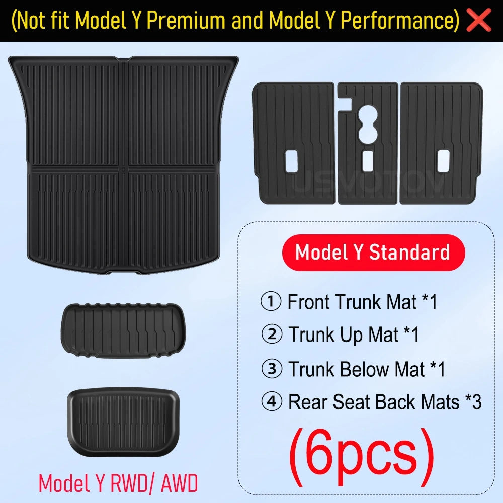 Floor Mats for 2026 2025 Tesla Model Y RWD AWD Trunk Mats Cargo Liner Frunk Backrest Mat Pads Accessories (Standard Models Only)