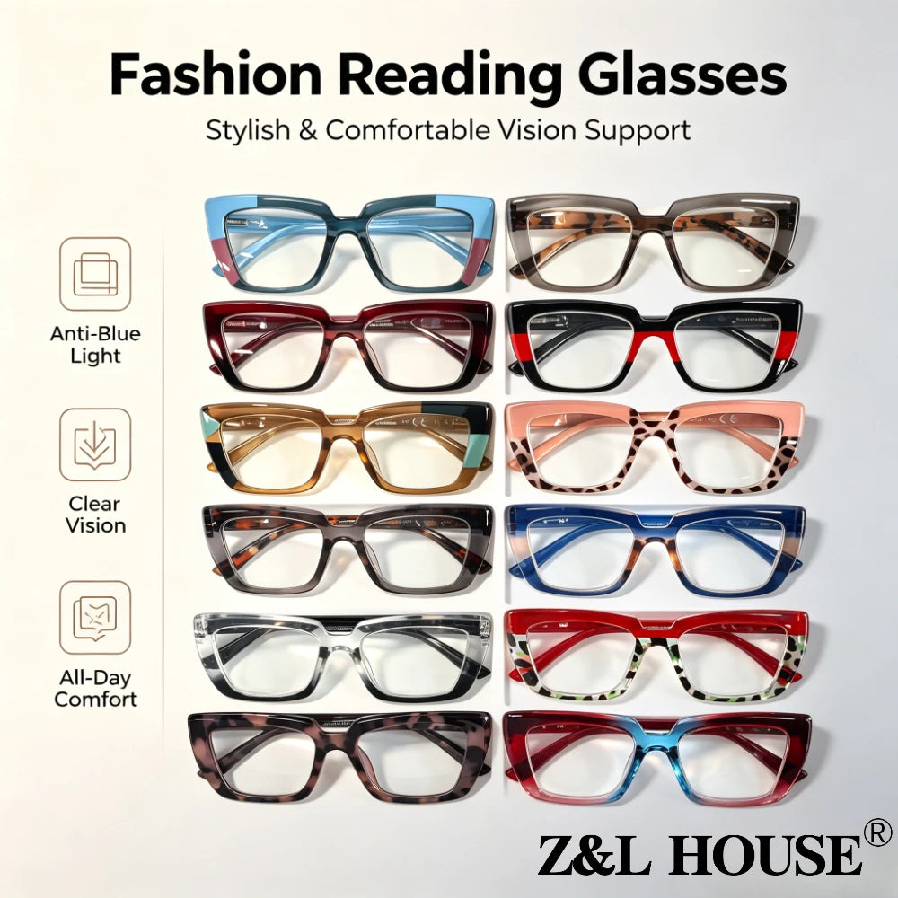 Random Color 7 Pack Reading Glasses Flexible Frame Comfort Eyeglasses Classic Readers for Women Men Everyday Life