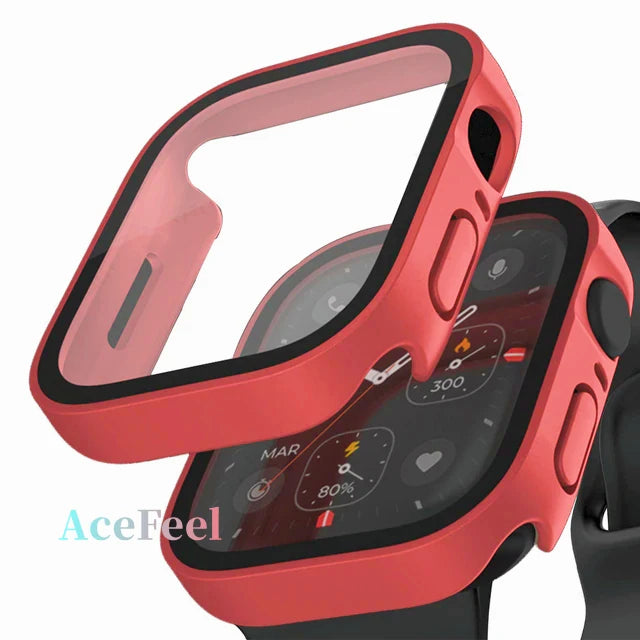 Glass+Case For Apple Watch 7 8 45mm 41mm 49mm 44mm 40mm straight edge Screen Protector Cover Case iWatch 5 SE 6 7 8 9 Ultra 49mm