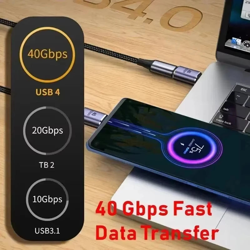 USB4.0 40Gbps OTG USB C 90 Degree Adapter 100W 5A Type C to Type C Fast Charging Converter USB C Data Adapter For Macbook 8K60HZ