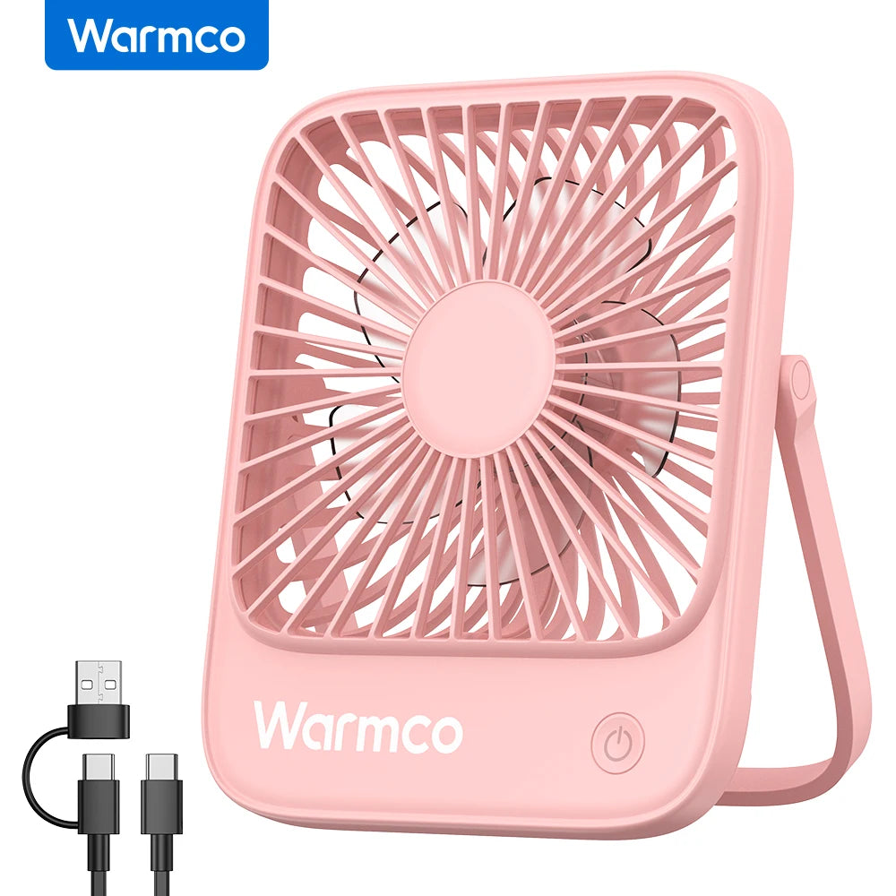 Warmco Mini USB Desk Fans Portable USB-C Desktop Cooling Fan 3-Speed Adjustable 180° Rotation Quiet Small Personal Fan for Home
