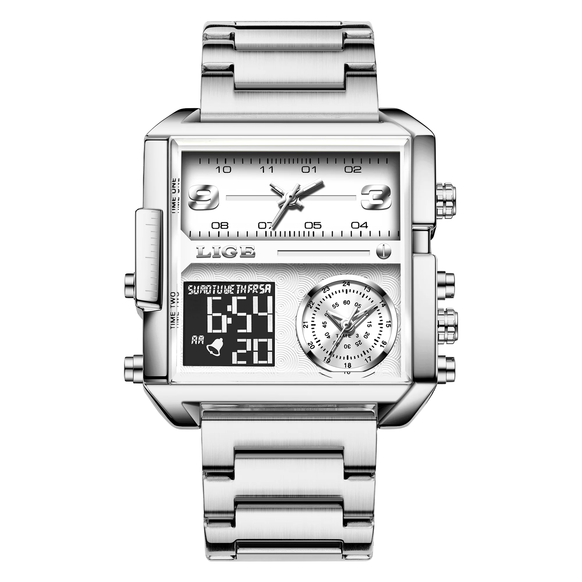 LIGE New Top Brand Luxury Fashion Men Watches Gold Steel Sports Square Digital Analog Big Quartz Watch for Man relogio masculino