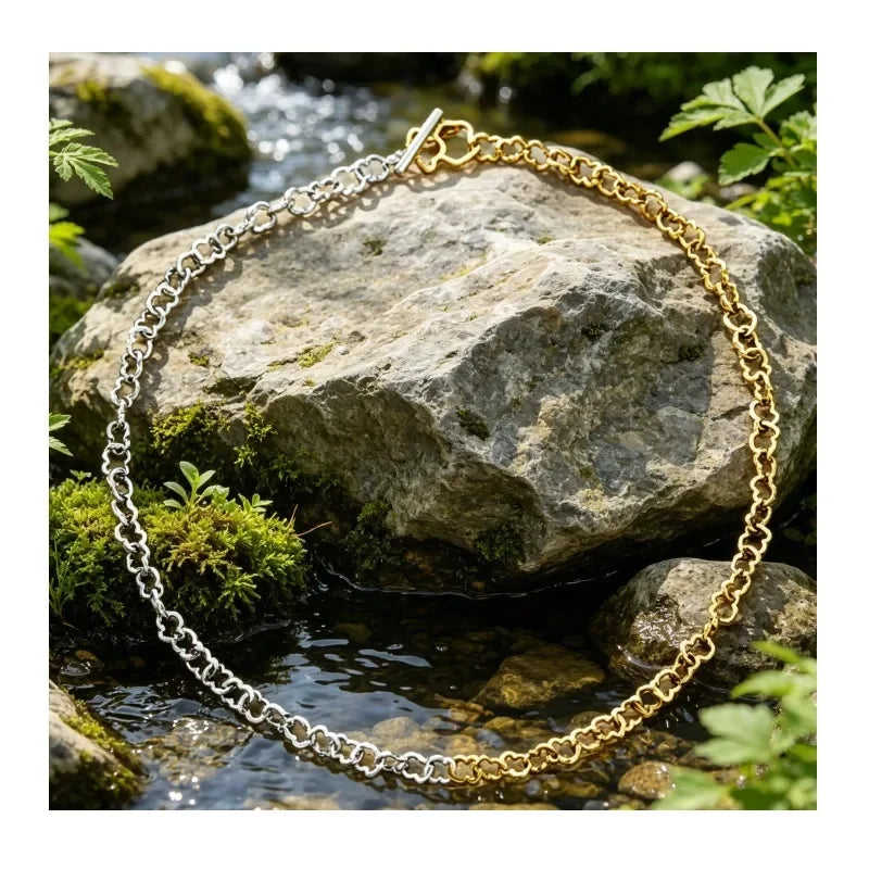 New Two-tone Silver Gold Plated Heart Chain Bracelet for Women, OT Toggle Clasp Fashion Jewelry