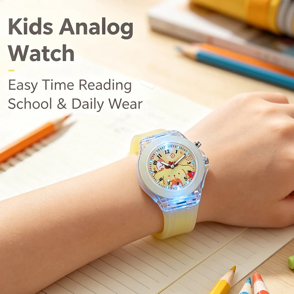 Cute Cartoon Pink Melody Style Kids Watches with Light-Up Silicone Strap Purple Black Kuromi Girls Watch Child Quartz Clock Gift