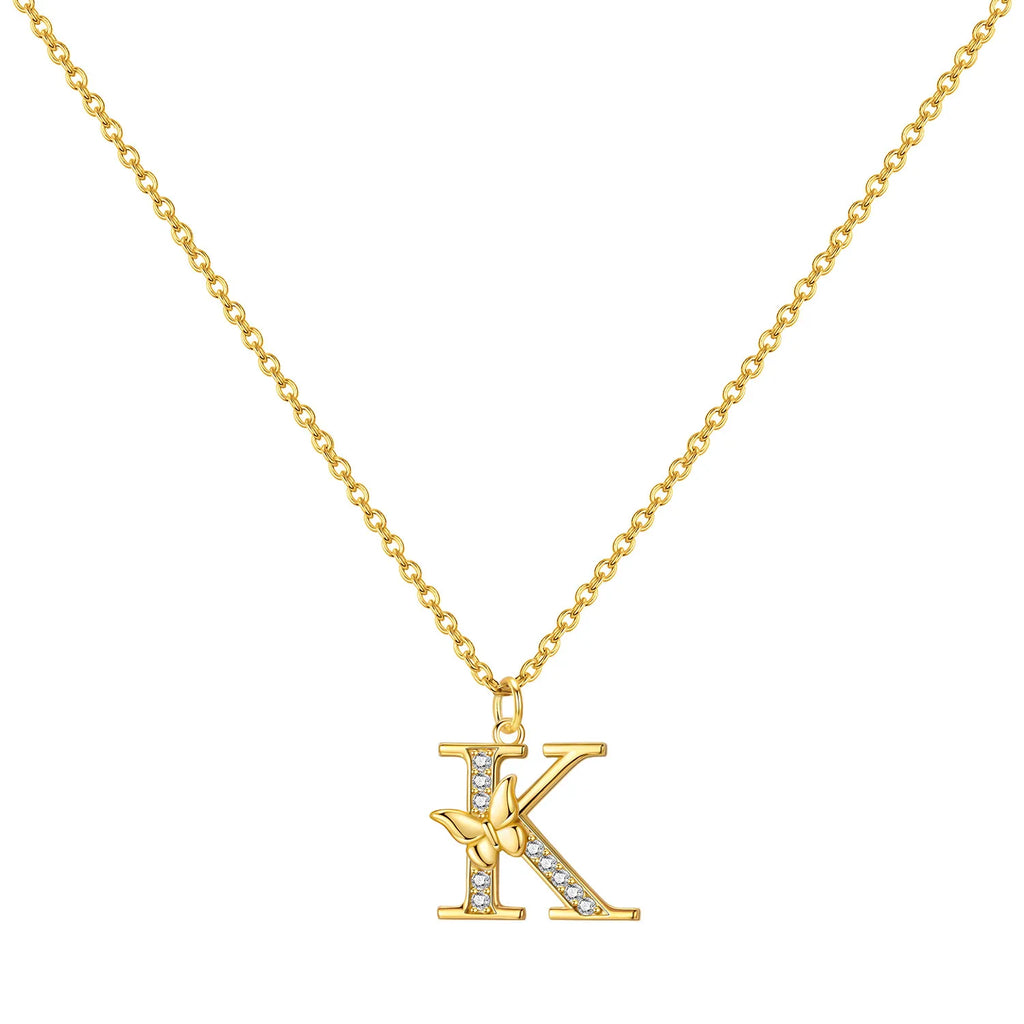 Original 925 Sterling Silver 18K Gold Zircon Butterfly A-Z 26 Letter Y-shaped Chain Necklace For Women Commemorate Jewelry Gift