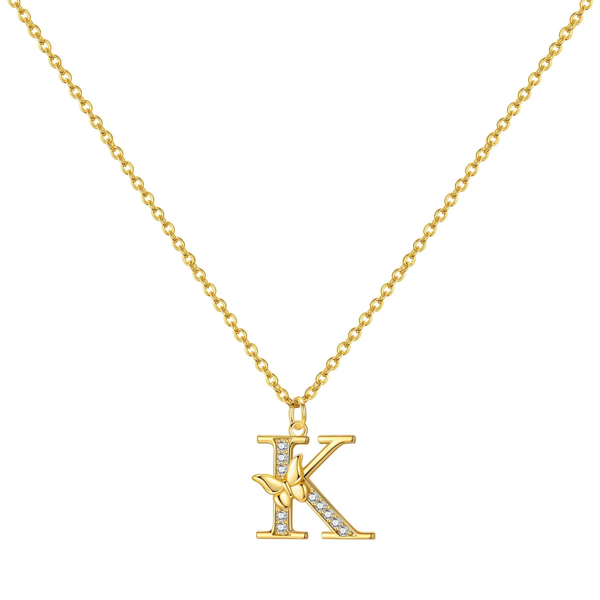 Original 925 Sterling Silver 18K Gold Zircon Butterfly A-Z 26 Letter Y-shaped Chain Necklace For Women Commemorate Jewelry Gift
