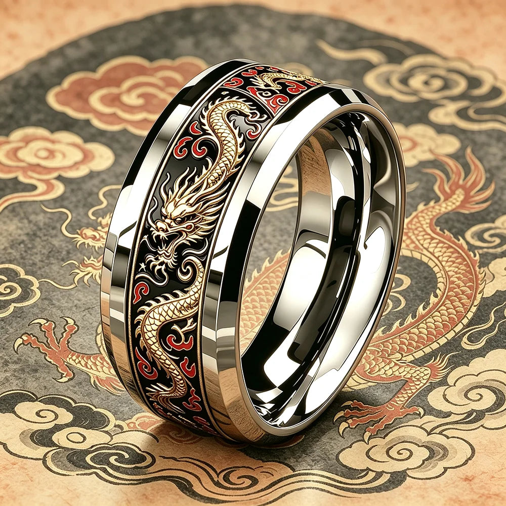 Cool Domineering Auspicious Cloud Dragon Ring Retro Punk Stainless Steel Dragon Rings for Men Rock Biker Jewelry Anillos Hombre