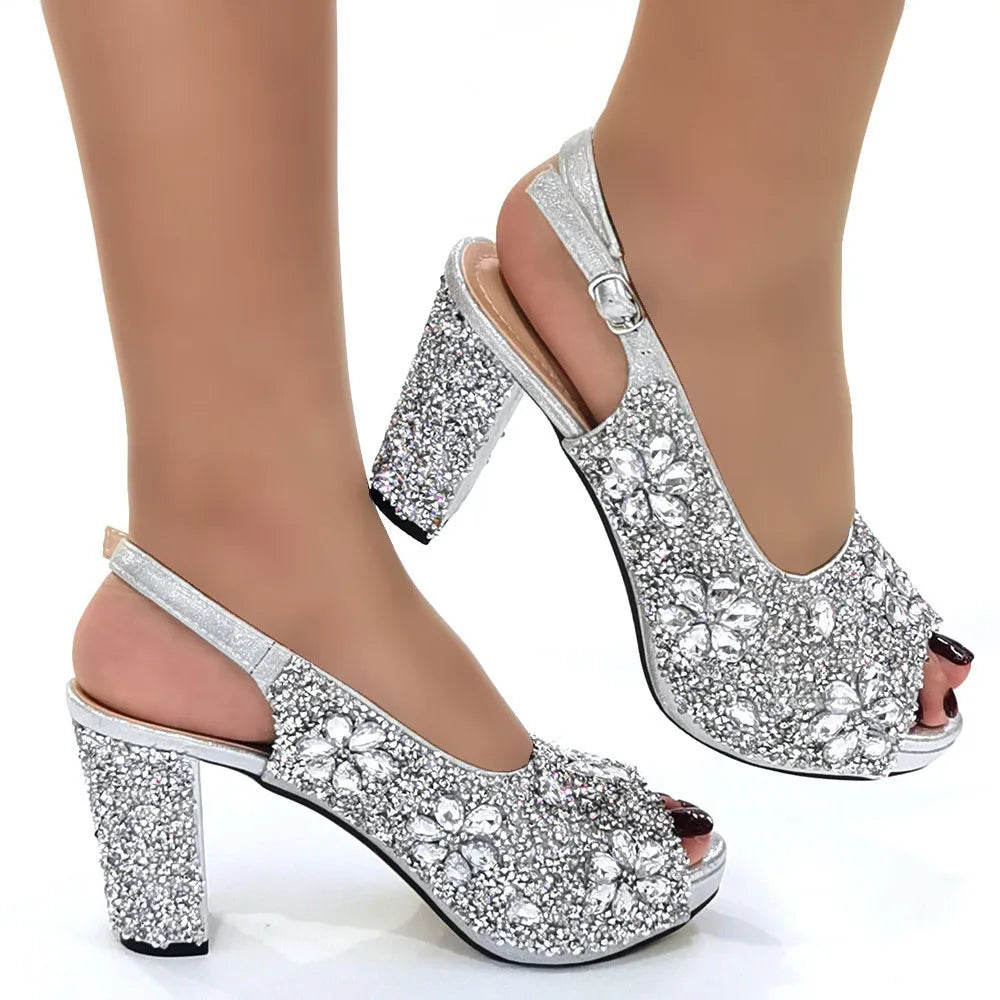 Venus Chan African Fashion Wedding High Heel Sandals 2022 Italian Full Diamond Design Red Color Party Women Shoes