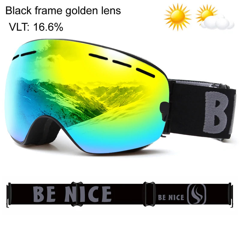 UV400 Anti-fog Double Layers Ski Goggles Big Lens Ski Mask Glasses Skiing Snow Snowboard Eyewear Mirror Polarize Goggles for men
