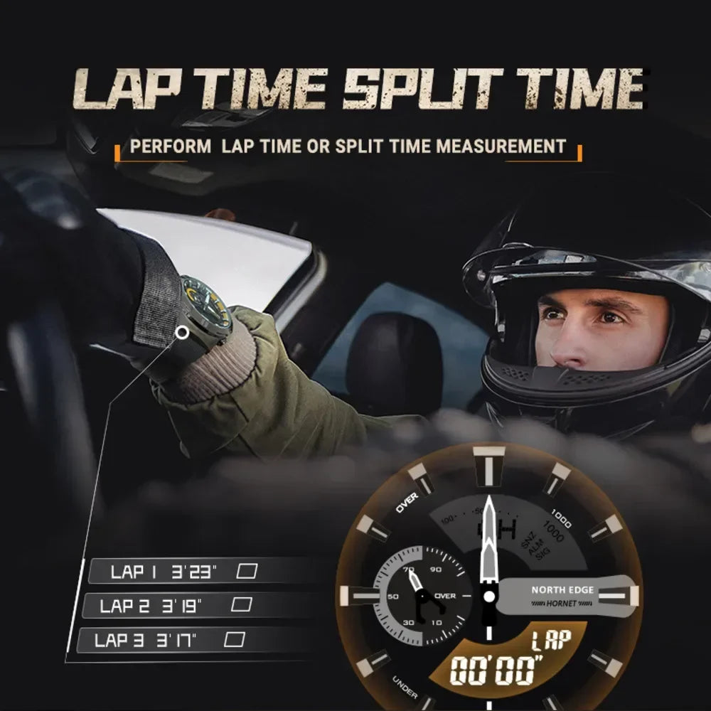 NORTH EDGE Watch for Man HORNET Speed Meter Dual Display World Time Alarm Clock Trend Silicone Strap Waterproof Men Watch Reloj