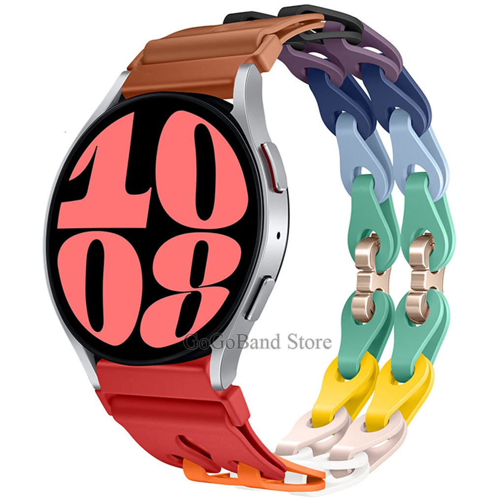 22mm 20mm Chain Strap for Samsung Galaxy Watch 7 6 5 4 6Classic Silicone Band for Huawei GT4 3Pro for Amazfit GTR 4/GTS Bracelet