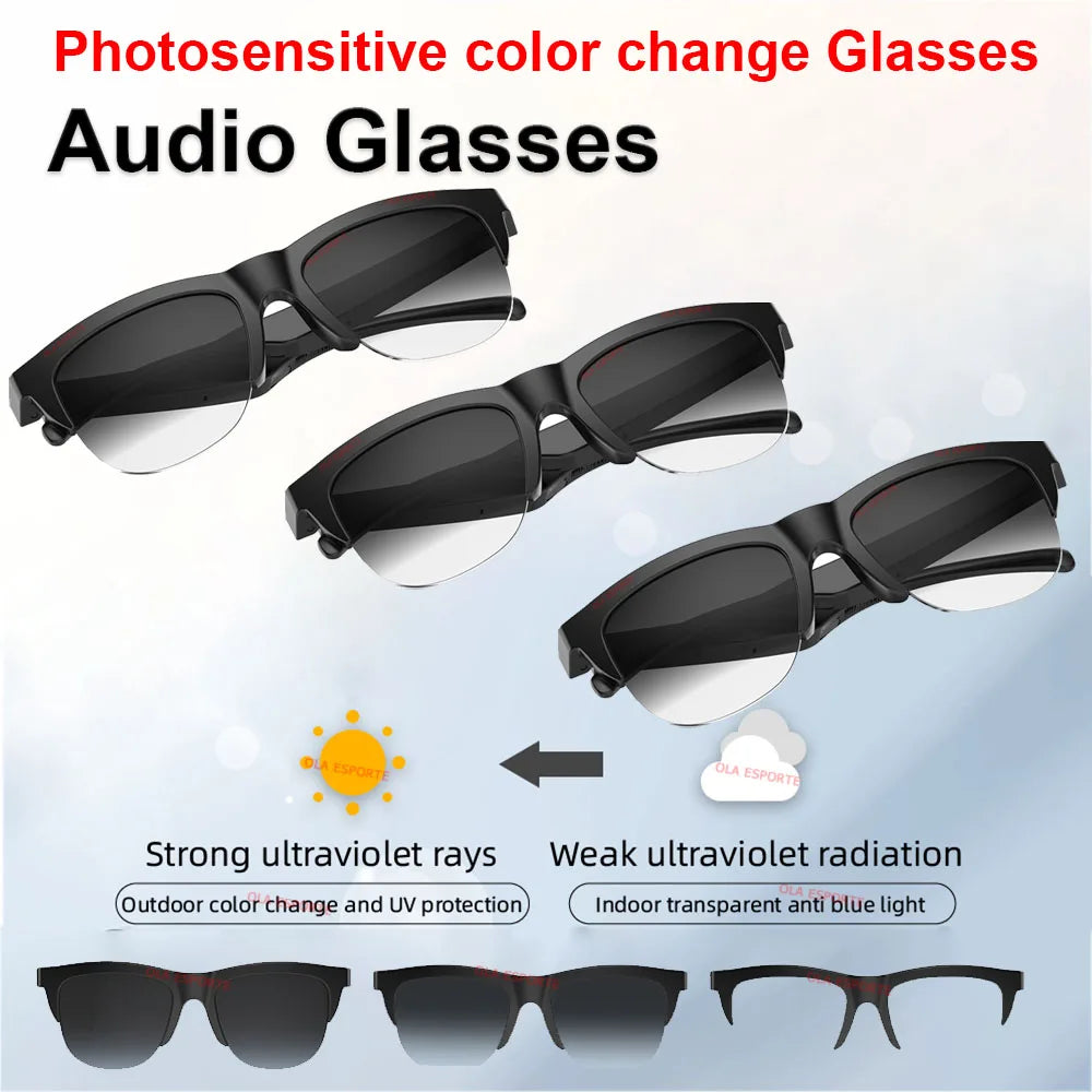 2026 Photosensitive Color Change Smart Glasses Bluetooth Voice Call Control Music UV Polarized Sunglasses Headphone Glasses Ht30