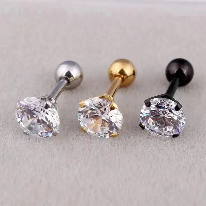 3Pcs/Set 3/4/6mm Simple Crystal Stainless Steel Stud Earrings for Women Men Vintage Geometric Piercing Earrings Y2K Jewelry Gift