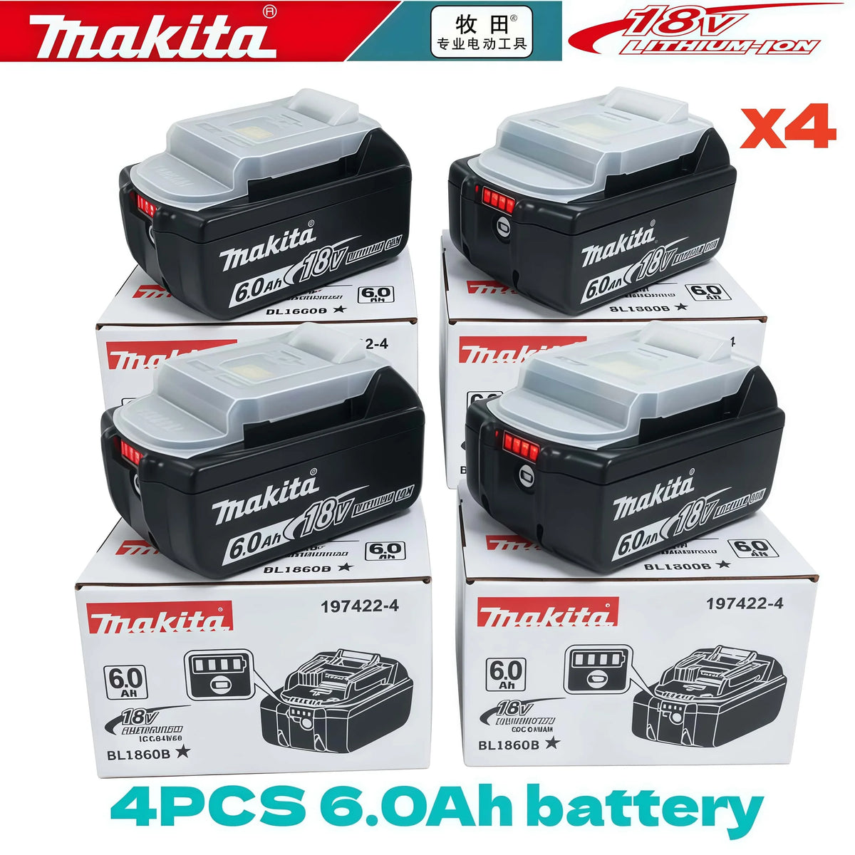 100% Genuine Original Makita 6.0Ah 18V Rechargeable Battery, BL1860B Makita 18V Battery BL1850 BL1840 BL1860 Replacement Lithium