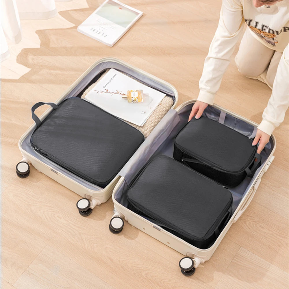 3Pcs/Set Travel Compressible Packing Multifunction Travel Storage Bag Waterproof Suitcase Nylon Portable Luggage Organizer Pink