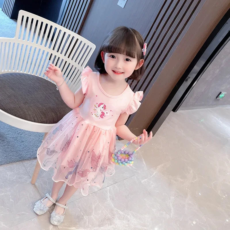 Girls Clothes New Summer Princess Dresses Flying Sleeve Kids Dress Unicorn Party Baby Dresses for Children Clothing 1-6Y