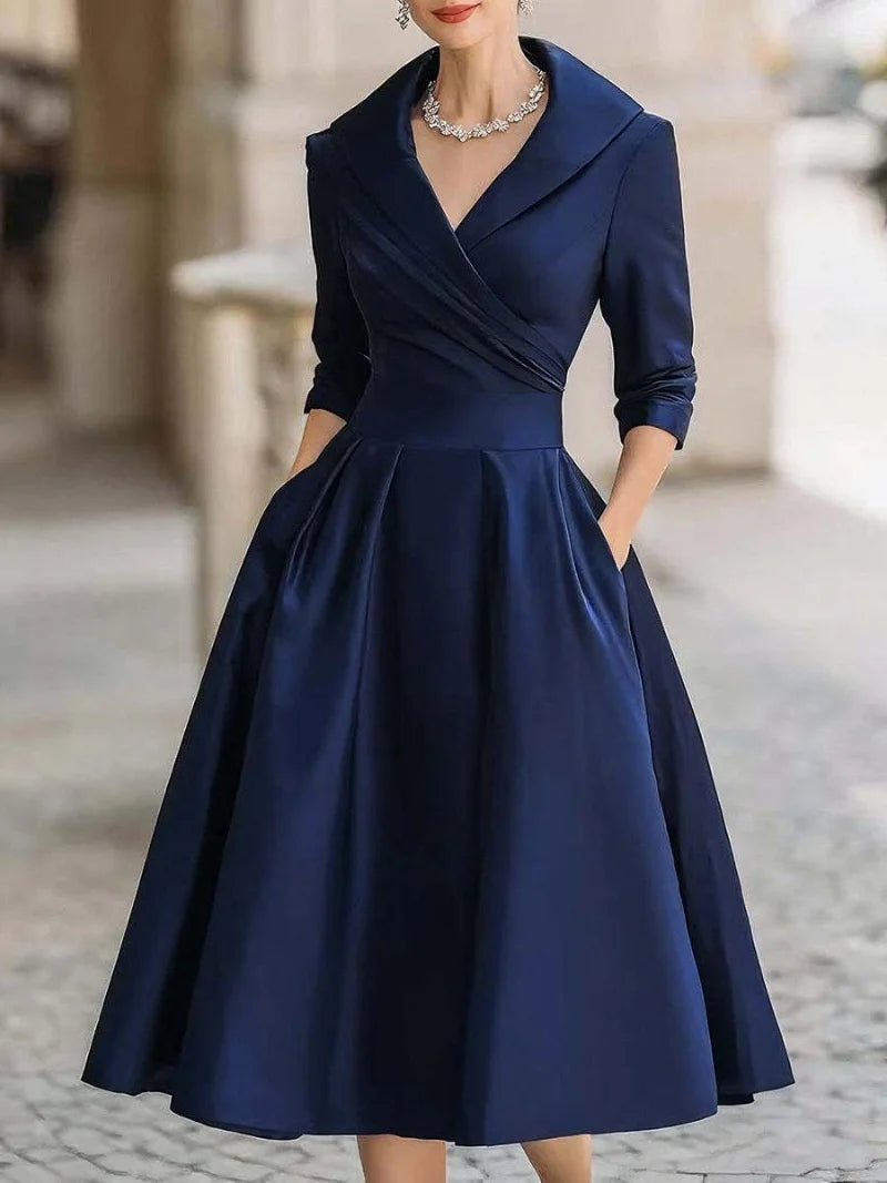 2025 Female Elegant Fashion Long Sleeve Temperament Slim Dress Spring Autumn Solid Casual Long Dress Lady Office A-line Dresses