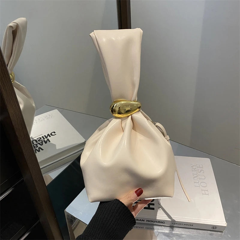 New Mini PU Leather Underarm Pleated Bag For Women Fashion Designer Female Retro Shoulder Bag Handbags And Purses