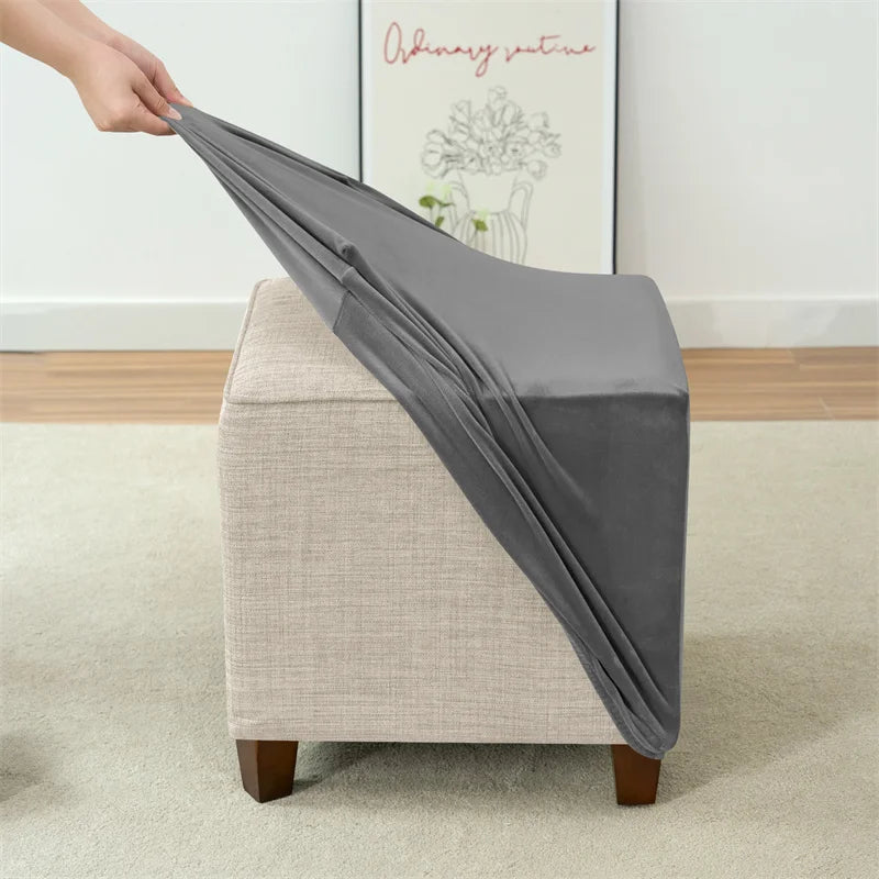 Velvet Square Ottoman Cover Soft Elastic Footrest Slipcovers for Living Room House Pouf Stool Covers Furniture Protector Case