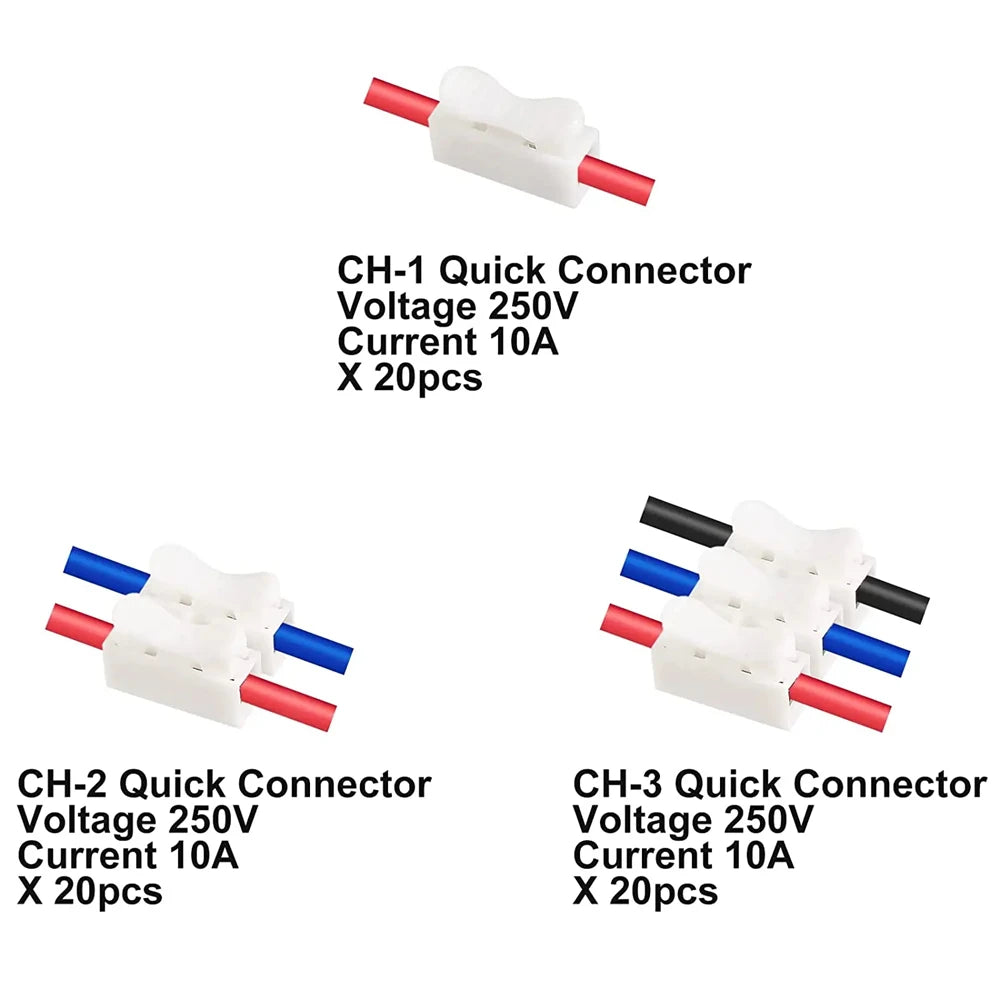 50 Pcs CH1 CH2 CH3 Quick Splice Lock Wire Connectors 1/2/3 Pins Electrical Cable Terminals For Easy Safe Splicing Into Wire