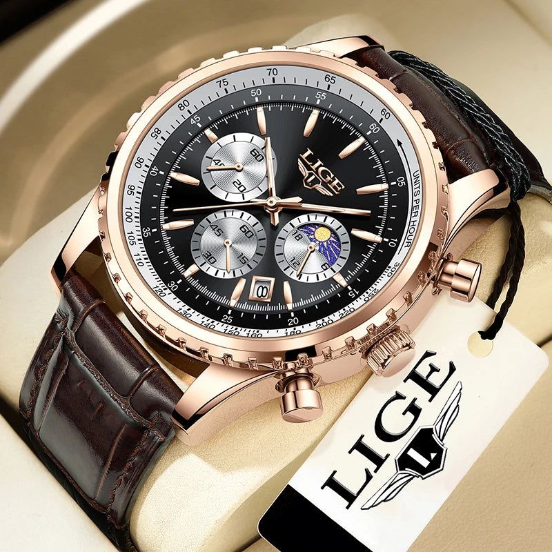 LIGE Fashion Top Brand Luxury Men Watch Casual Business Watch Men Sports Waterproof Quartz chronograph Wrist Watches For Men