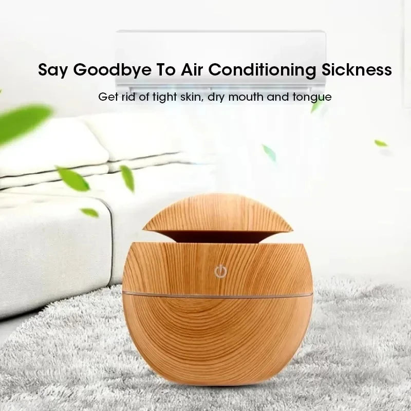 Portable Mini Woodgrain Ultrasonic USB Humidifier and Essential Oil Diffuser Desktop Aromatherapy for Home Office Use