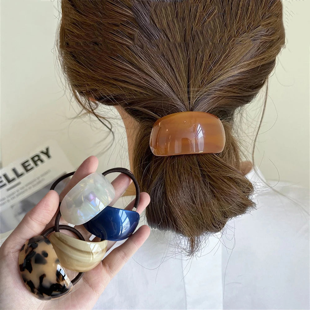 Simple Oval Acetate Hair Rope Daily Commuter Hair Tie Elastic Ponytail Rubber Band for Women Hair Ring Hair Accessories