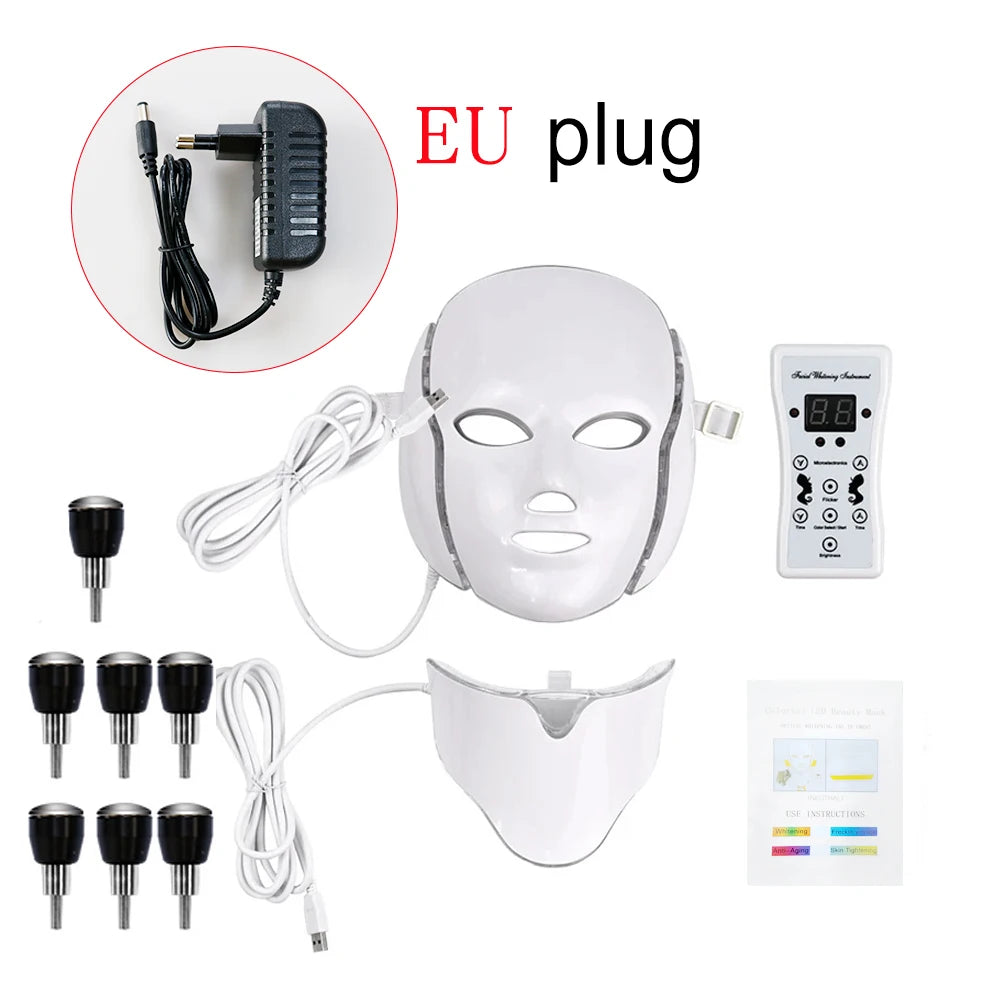 LED Facial Mask 7 Colors Balance Skin Tone Minimize Pores Brighten Skin Anti-Acne Face Neck Mask Reduce Neck Wrinkles LED Mask