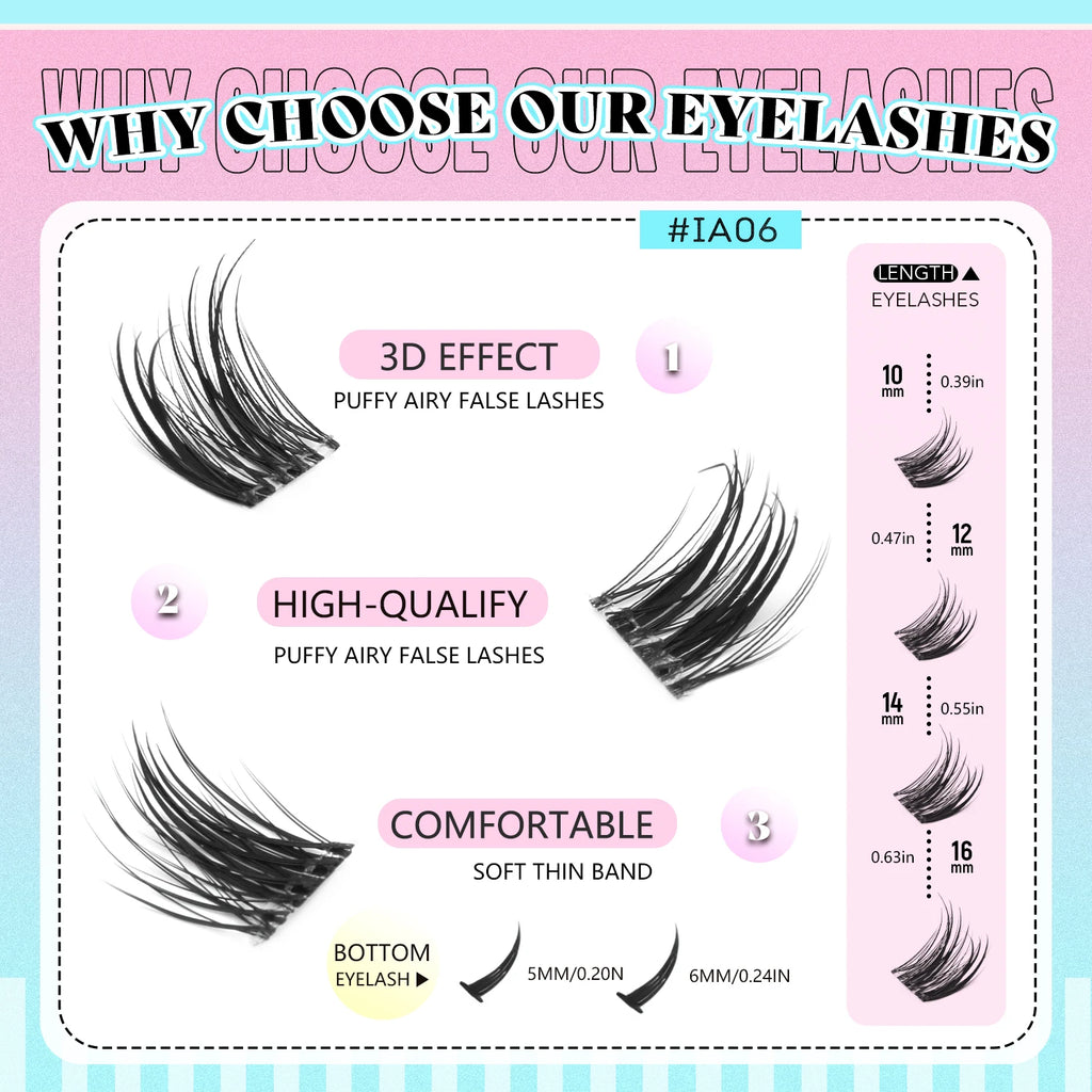 GROINNEYA Manga Lashes Cluster Lashes Natural Eyelash Extension Cluster Natural Volume Individual Lashes Mixed Tray Lashes