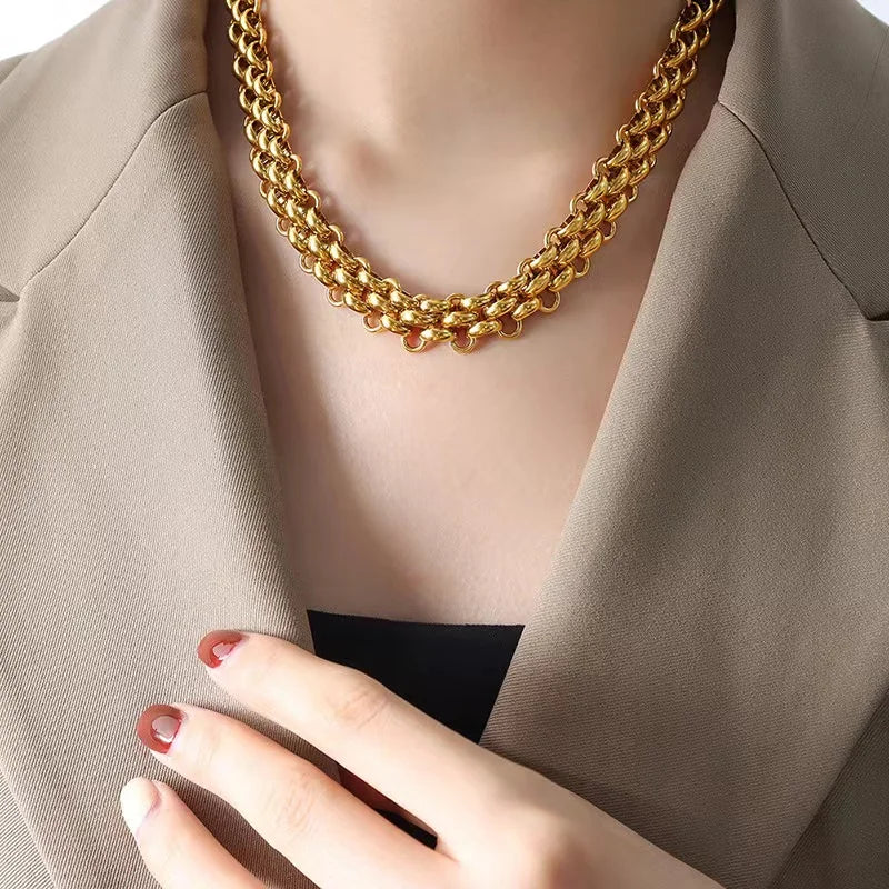 EILIECK 316L Stainless Steel Gold Color Cuba Chain Necklace For Women New Trendy Punk Thick Neck Chain Waterproof Jewelry Gift