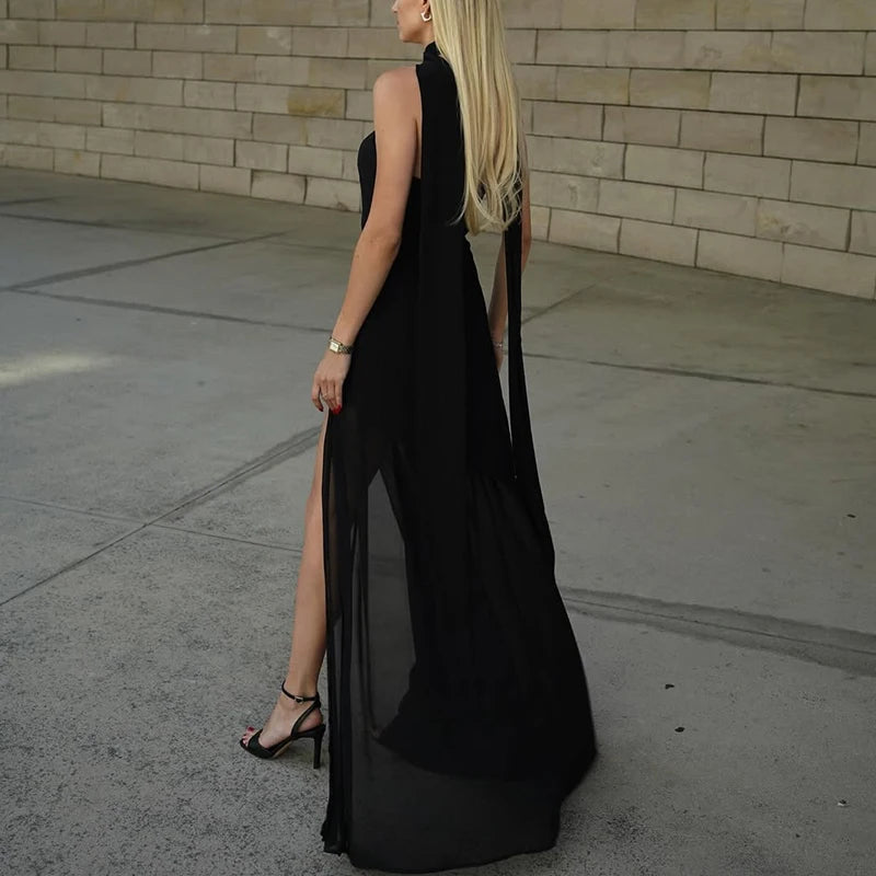 2025 New Strapless Dress With Ribbon Women's Elegant Sleeveless Mesh Beach Vacation Long Dress Spring Fashion Lady Dress