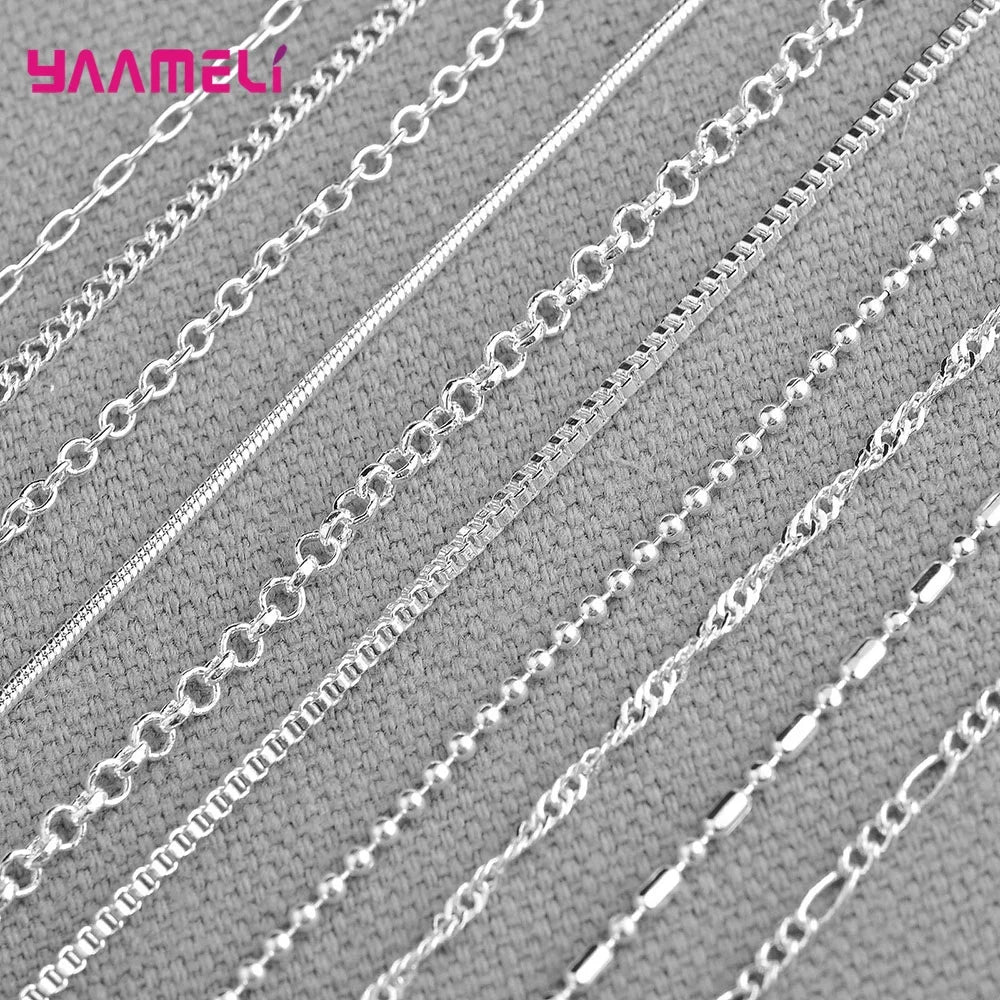 5PCS Solid 925 Sterling Silver Stamp Jewelry Chains Necklace with Lobster Clasps fit Men Women Pendant 18 Designs 16-30 Inch