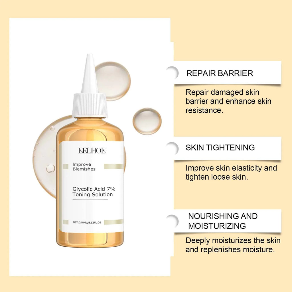 EELHOE  Glycolic Acid 7% Toning Face  Firming Skin Shrink Pores Glow Facial Oil-Control Relieve Dry Skin Care Acid Toner 240ml