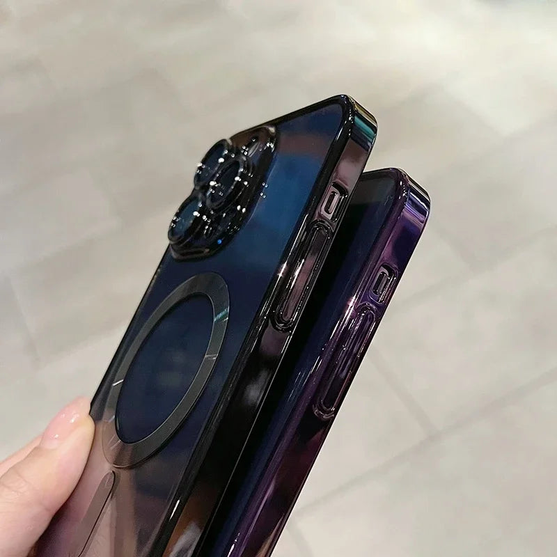 Luxury Transparent Wireless Charging Case For iPhone 15 14 13 12 11 16 17 18 Pro Max Plus Air Magnetic Silicone Cover