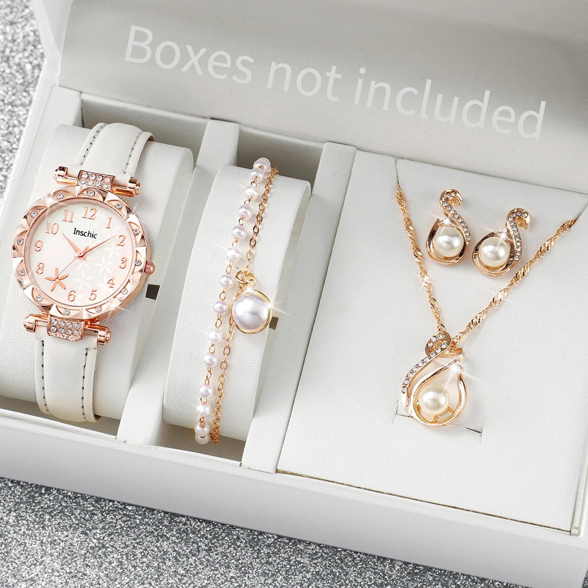 5/6PCS Fashion Rhinestone Women Watches Casual Leather Band Quartz Watch for Women Clock Jewelry Set Reloj Mujer（Without Box）