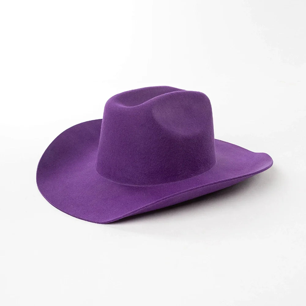 100% Wool Western Cowboy Hat Women Men Autumn Winter Casual Felt Cowgirl Hat Outdoor Sunshade Warm Concave Shape Fedoras Top Hat