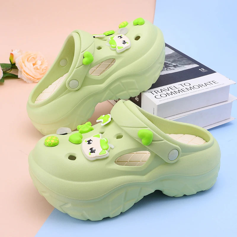 2024 New Sandals DIY Cute Cartoon Clogs Women Mules 7cm Platform Beach Slippers Cave Hole Female Garden Shoes For Students Girls
