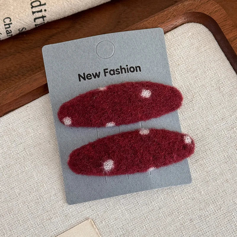 Red Polka Dot Plaid Hair Clip Luxurious, Refined, Minimalist BB Clip Autumn/Winter Small Hair Clip Woolen Side Hairpin