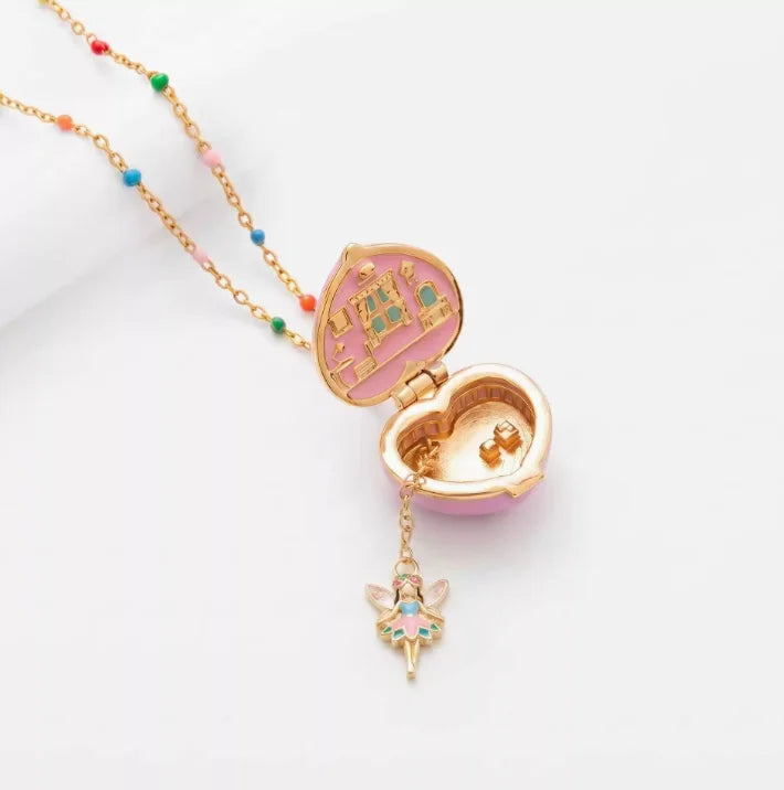 Fairy Tale Gingerbread House Necklace Open and Close Pendant Necklace Women Girls Enamel House Girl Necklace Jewelry Accessory