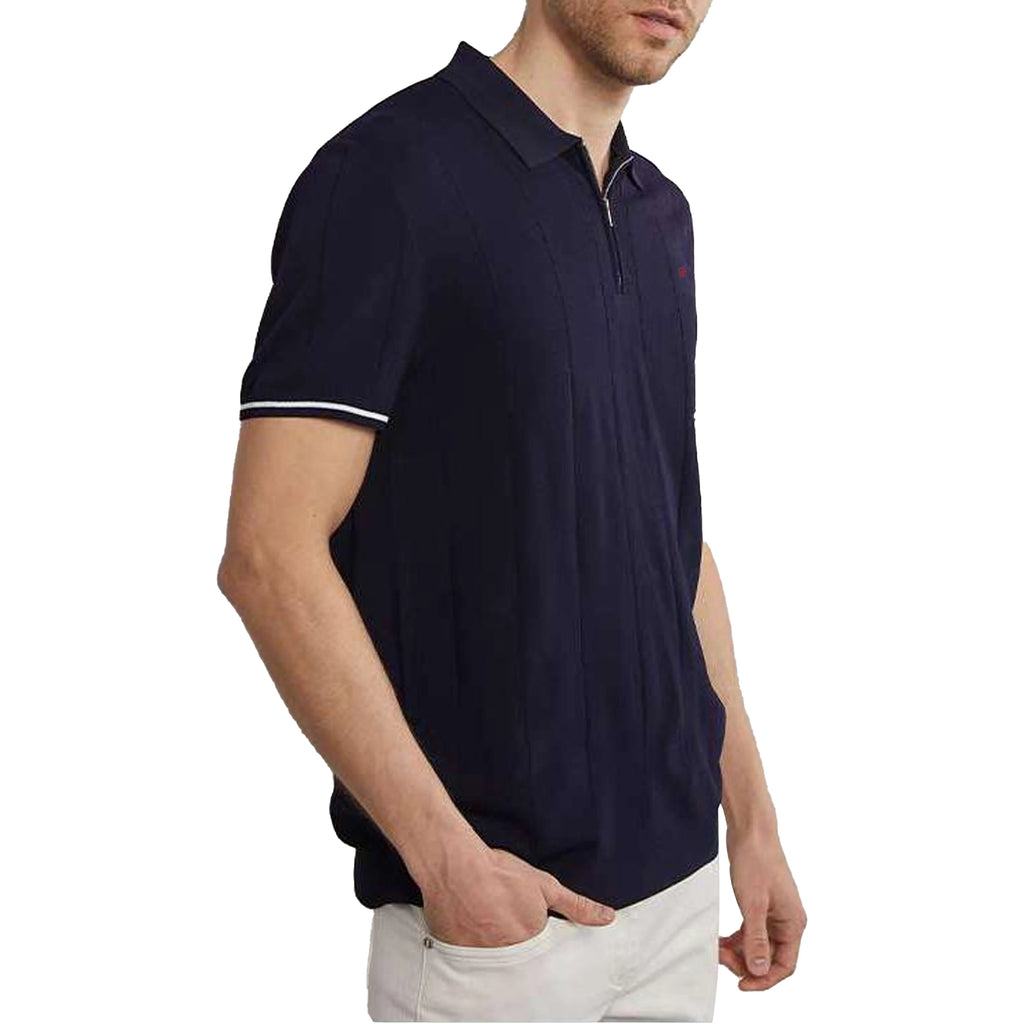 CH Men Vertical Striped Knit Polo Shirt Half Zip Lapel Short Sleeve CH Embroidery Top Breathable Business Casual Summer Male Tee