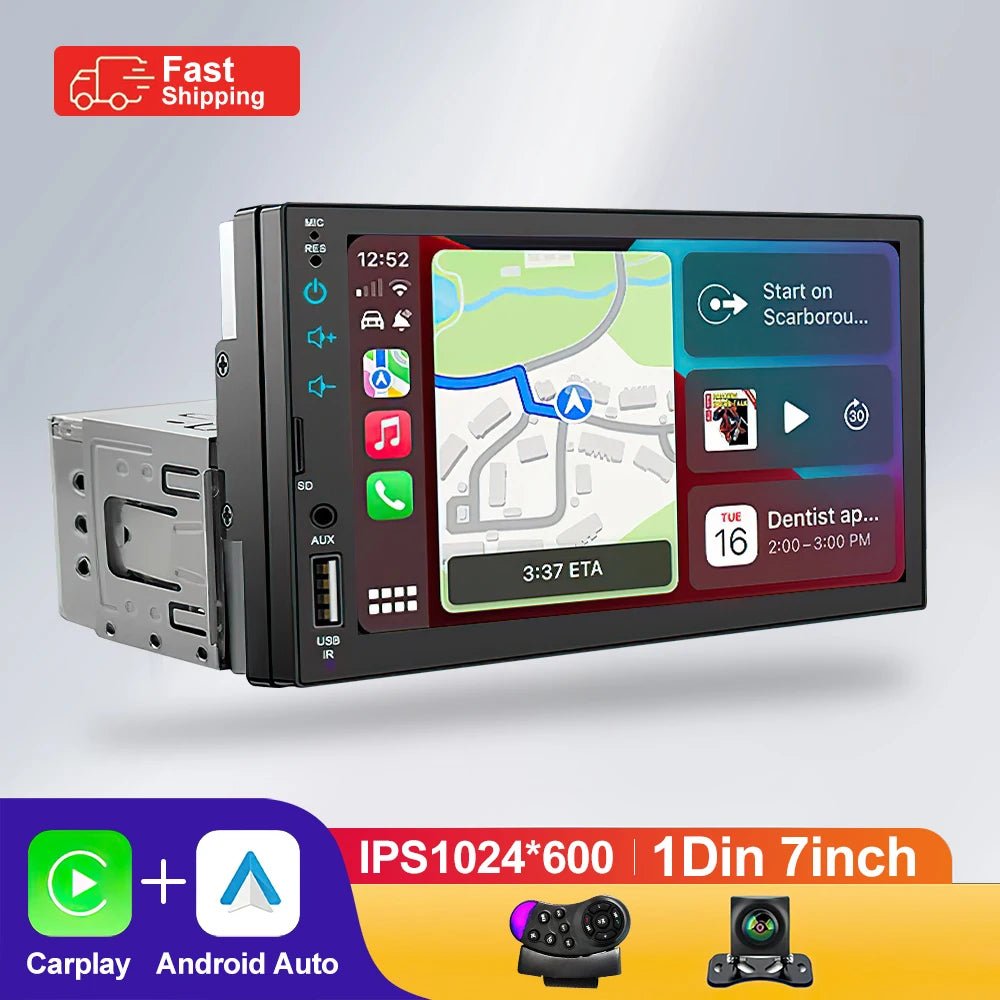 HD 7inch IPS Touch Screen Universal 1Din Caplay  Android auto Car Radio Stereo Multimedia Player  Autoaudio FM Receiver Monitor