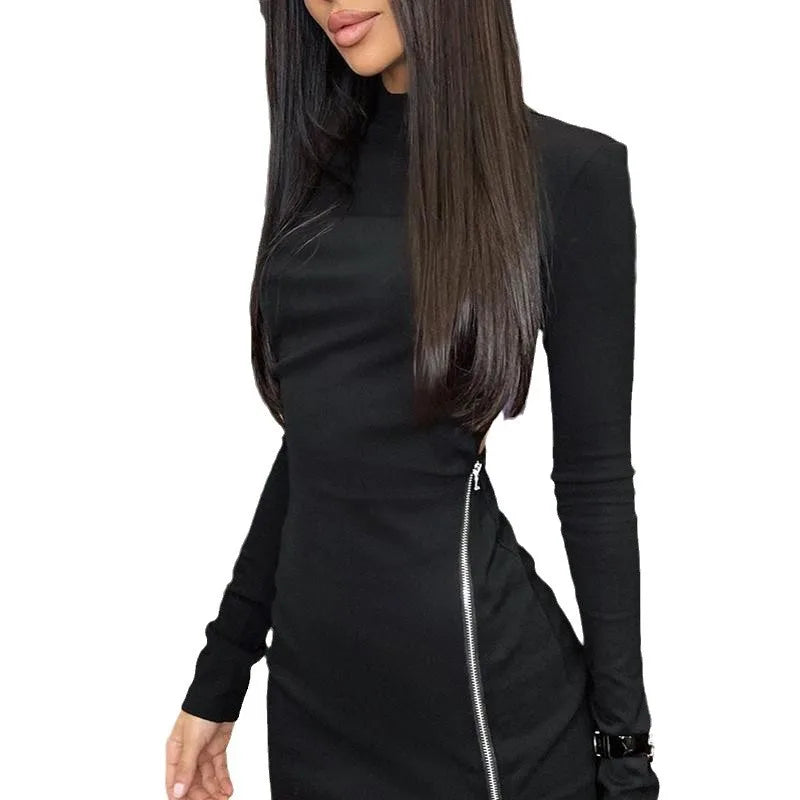 Sheath Dress Women Sexy Vestidos Full Sleeve Slim Side Zipper Split Backless High Street 2025 Spring Summer Short Dresses