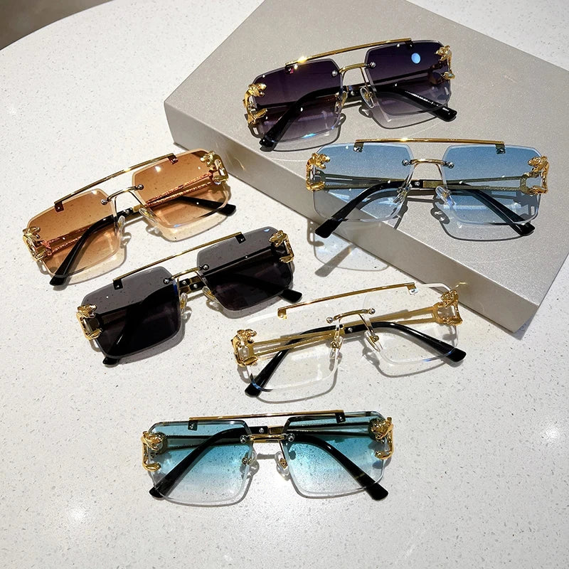 1pcs Retro Frameless MEN'S AND WOMEN'S Sunglasses, Fashionable, Nickel Double-layer, UV400