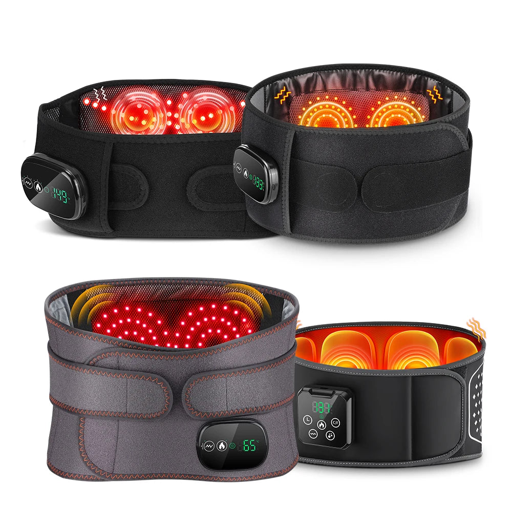 Cordless Heated Massage Pad Red Light Massage Waist Belt 102 Red Light Beads Hot Compress Vibration Relieve Fatigue Relax Muscle