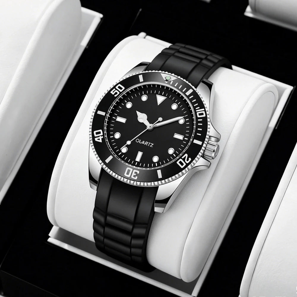 40mm Quartz Analog Watch with Quartz Movement No Logo Rotating Bezel Rubber Strap Unisex Wristwatch